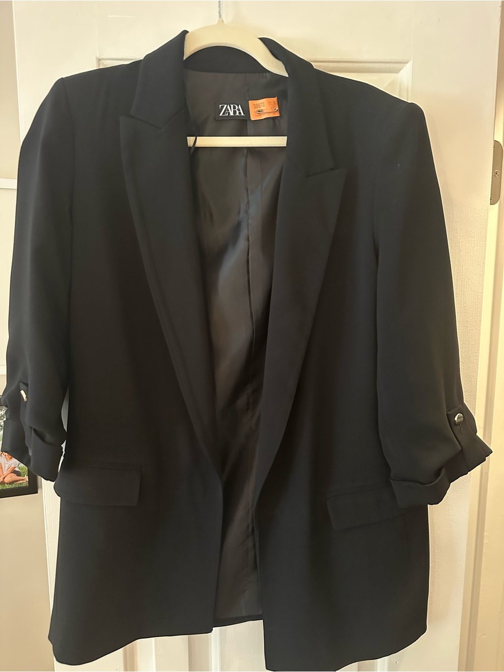 Zara Black Open-Front Blazer with Roll-Tab Sleeves